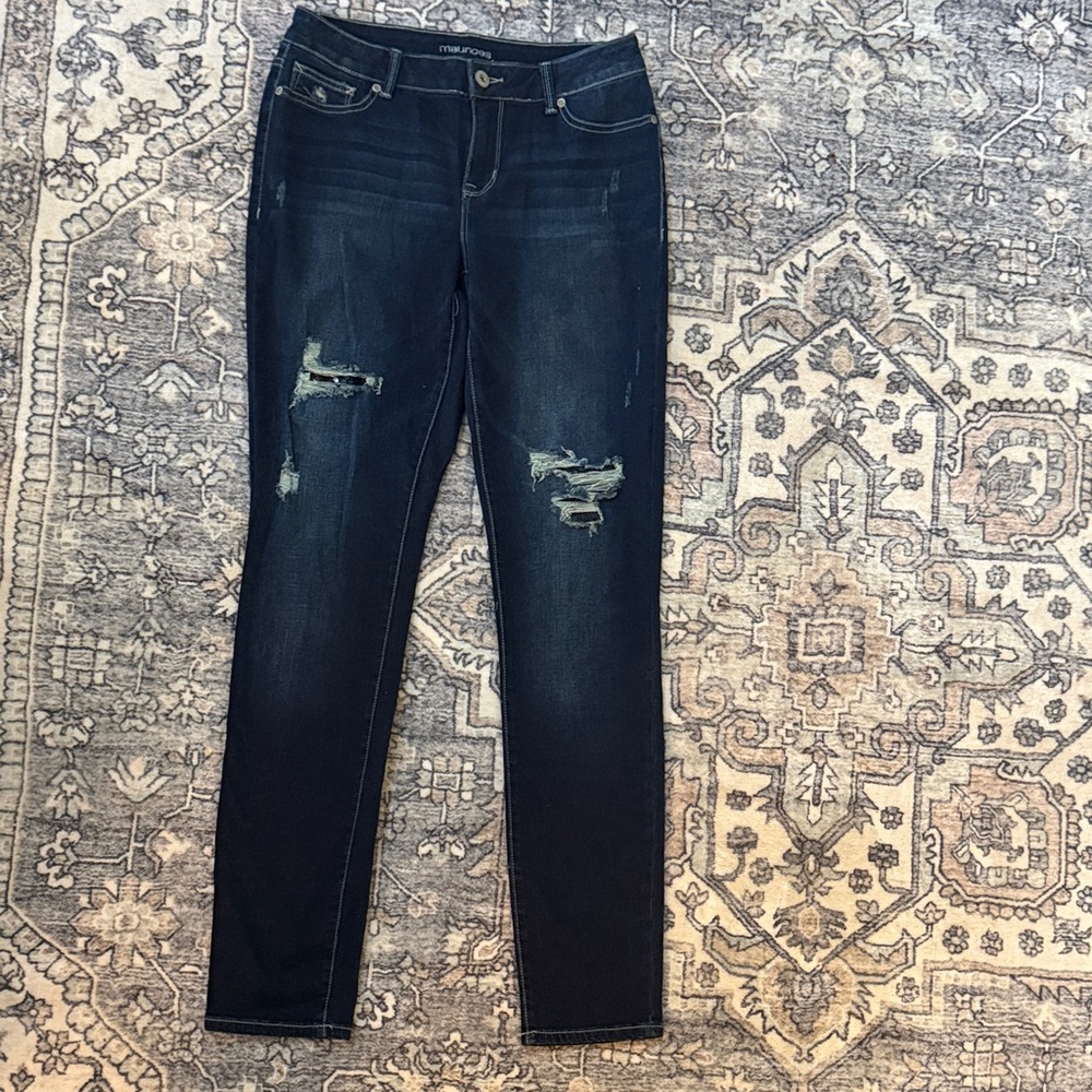 Maurices Dark Blue Distressed Jeggings
